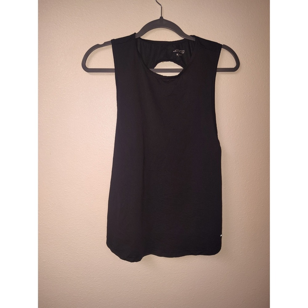 BCG Womens Black Activewear Tank Top Open Back Cutout Sleeveless Shirt Small